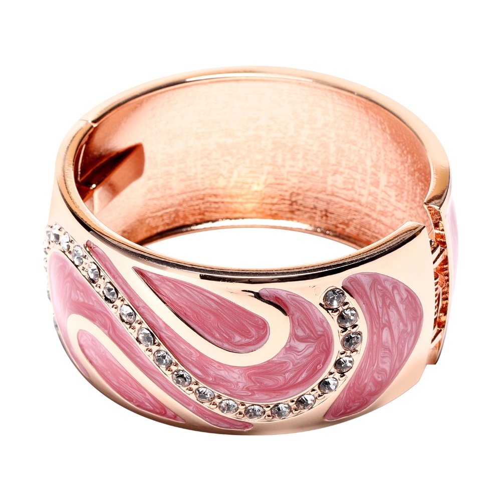 🔥FINAL PRICE🔥NWT WHITE AUSTRIAN CRYSTAL & PINK ENAMEL ROSETONE BANGLE BRACELET